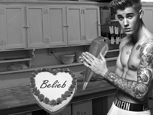 Bieber confeita bolo em meme