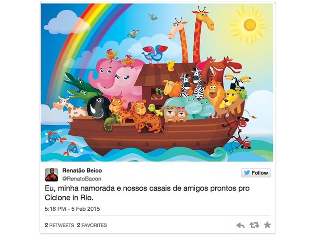 Publicação no twitter ironiza a previsão de ciclone no Rio de Janeiro