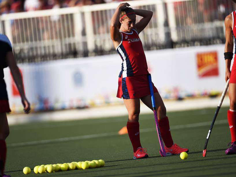 Americanas enfrentam a equipe da Argentina na final do hóquei sobre grama nos Jogos Pan-Americanos, em Toronto, Canadá