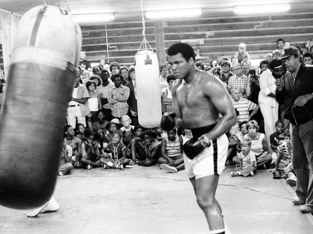 Muhammad Ali treina para sua segunda luta com Leon Spinks, em Nova Orleans, Louisiana, em agosto de 1978