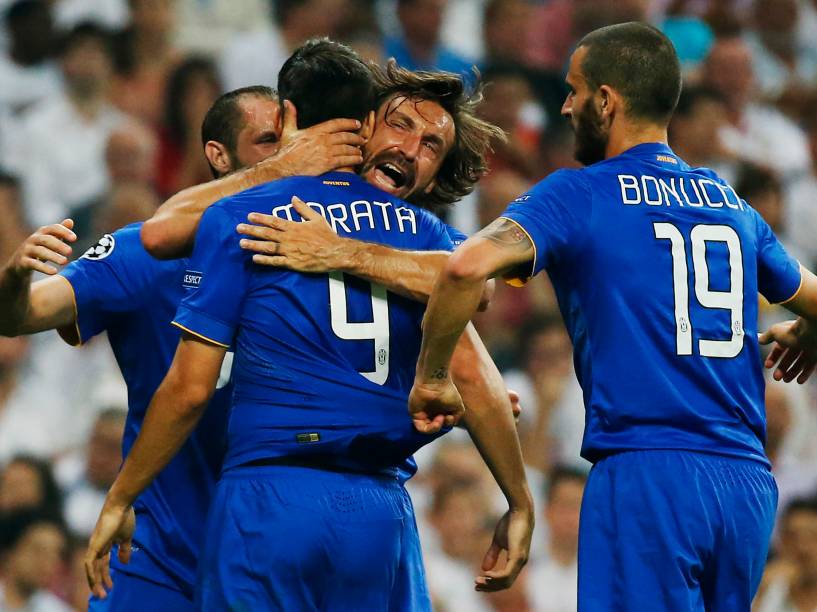 Jogadores da Juventus comemoram o gol de Morata na partida contra o Real Madrid