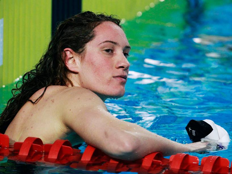 Camille Muffat durante o campeonato francês de natação na cidade de Dunkerque, ao norte da França