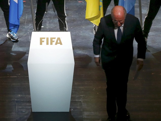 Joseph Blatter na abertura do 65º congresso da Fifa, nesta quinta-feira (28), na sede da entidade, em Zurique