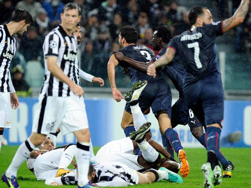 Lance da partida entre Juventus e Olympiacos, válida pela Liga dos Campeões, no estádio Juventus, em Turim, na Itália