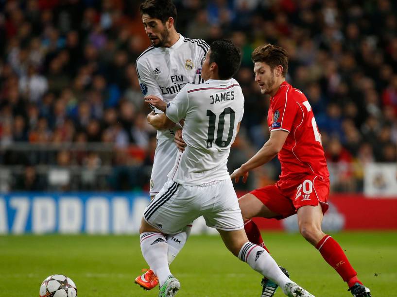 Lance da partida entra Real Madrid e Liverpool, válida pela Liga dos Campeões, no estádio Santiago Bernabeu, em Madrid, na Espanha