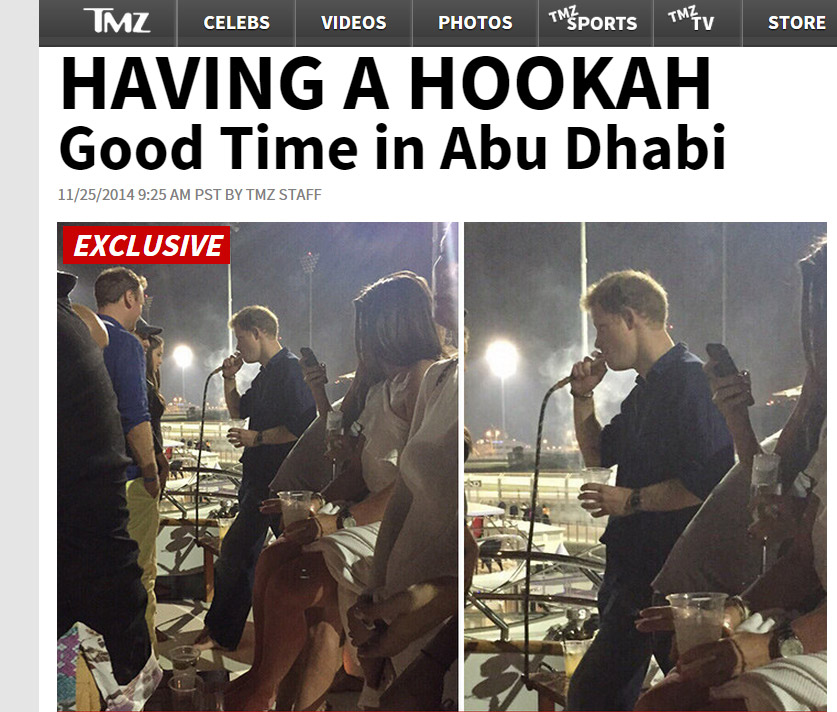 Harry pita narguilé suspeita em Abu Dhabi
