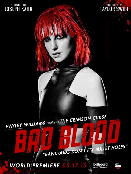 A cantora Hayley Williams, da banda Paramore, no pôster do clipe de Bad Blood