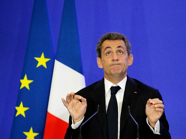 O ex-presidente francês, Nicolas Sarkozy, durante discurso na sede de seu partido