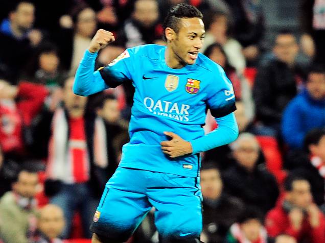Neymar comemora o gol na partida contra o Athletic Bilbao, pelas quartas de final da Copa do Rei, nesta quarta-feira (20)