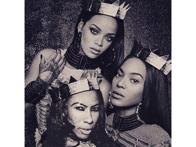 Inês Brasil em montagem com as cantoras Beyoncé e Rihanna
