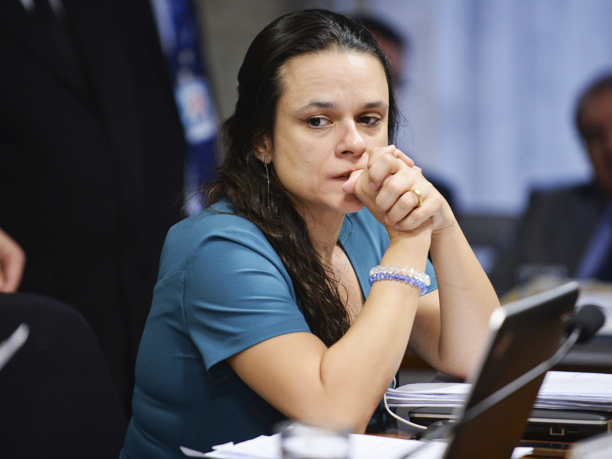 A jurista Janaína Paschoal, co-autora do pedido de impedimento da presidente Dilma Rousseff, fala para a comissão especial do impeachment no Senado Federal, em Brasília - 28/04/2016