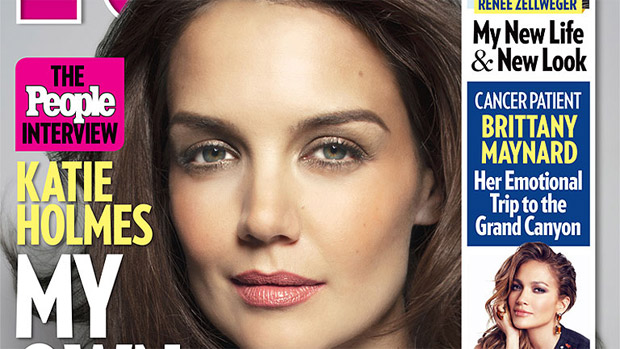 Detalhe da capa da revista People em que Katie Holmes diz ter vida mais leve após casamento com Tom Cruise