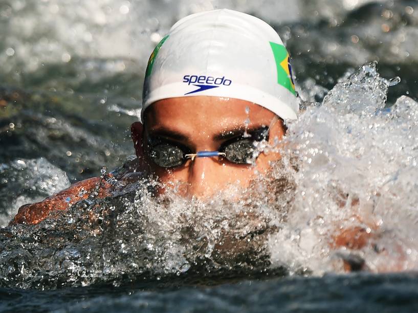 Luiz Rogerio Arapiraca, durante os 10 km da maratona aquática masculina em Toronto