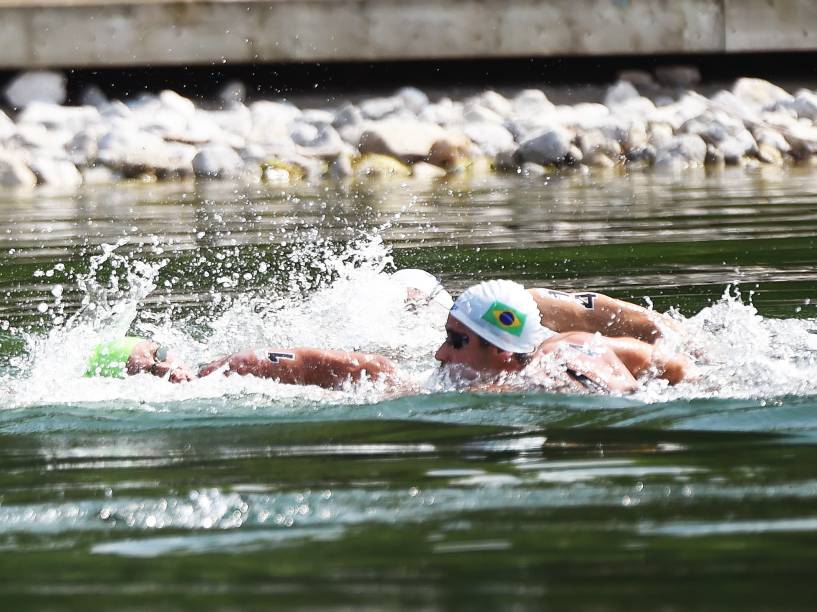 Luiz Rogerio Arapiraca, durante os 10 km da maratona aquática masculina em Toronto