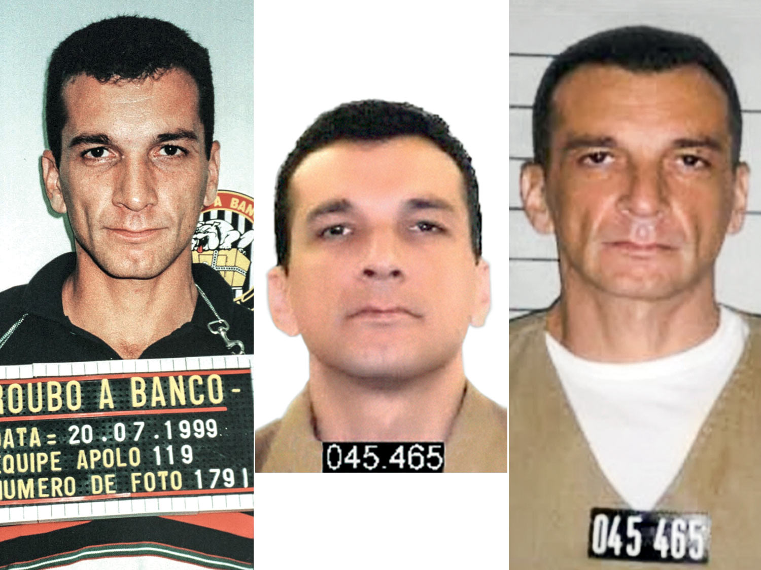 CATORZE ANOS NA PRISÃO: Marcola, do PCC, desde quando foi preso (1999, à esq.) até o registro mais recente, de 2013 (à dir.)