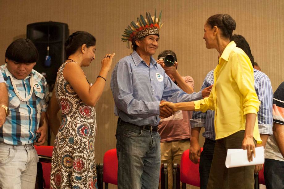 Candidata Marina Silva participa de encontro com lideranças indígenas na CNTC (Confederação Nacional dos Trabalhadores no Comércio), em Brasília/DF - 14/09/2014<br><br>