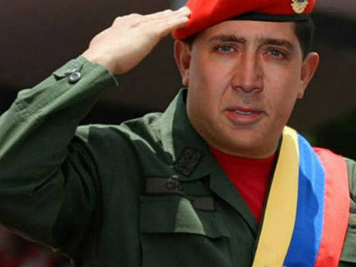 "Nicolas Chávez" é uma montagem com o rosto do ator no lugar de Hugo Chávez