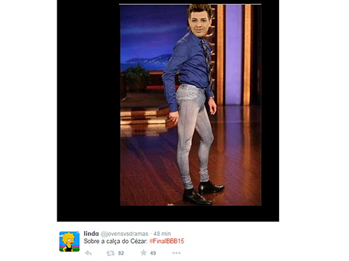 Calça que Cézar usou na final vira piada no Twitter