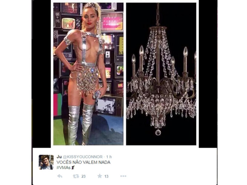 A roupa prateada de Miley Cyrus lembrou um lustre.