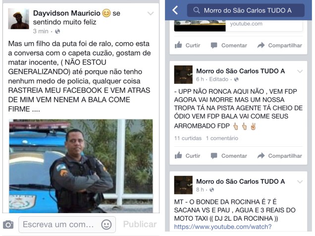 Traficantes usam redes sociais para zombar da morte de PM no Morro do Zinco, no Estácio (RJ)