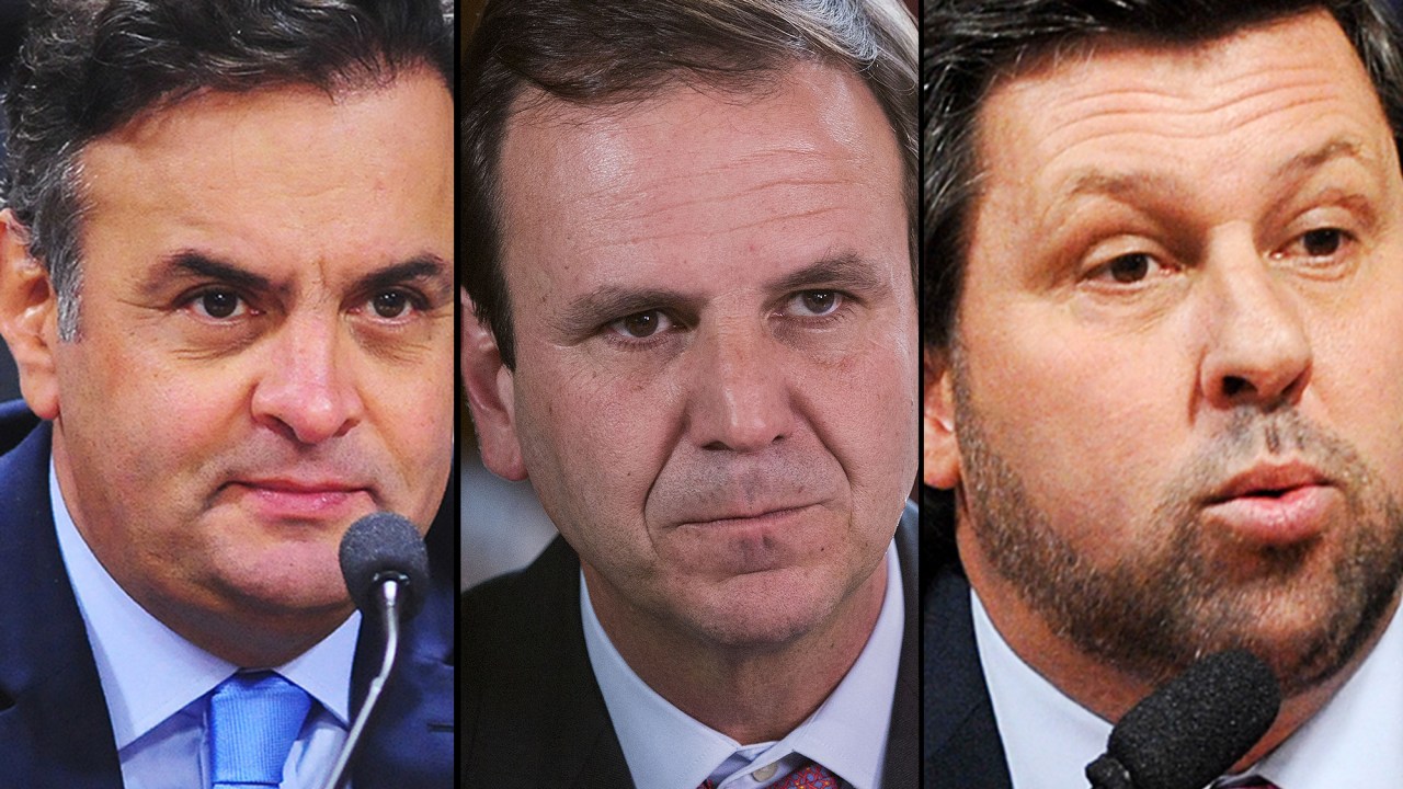 O senador Aécio Neves (PSDB-MG), o prefeito do Rio de Janeiro, Eduardo Paes (PMDB-RJ), e o deputado federal Carlos Sampaio (PSDB-SP)