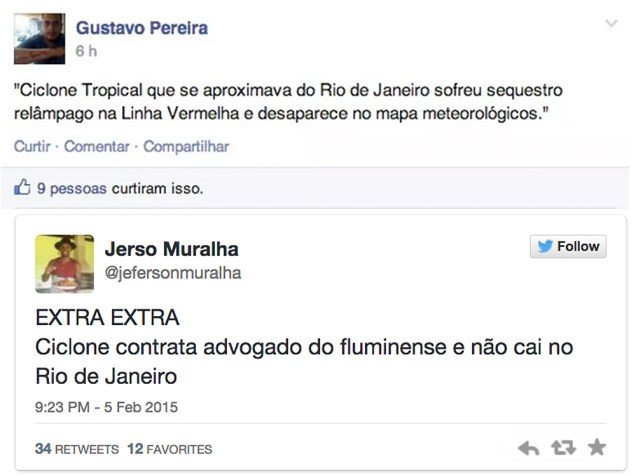Memes ironizam previsão da passagem de um ciclone no Rio de Janeiro