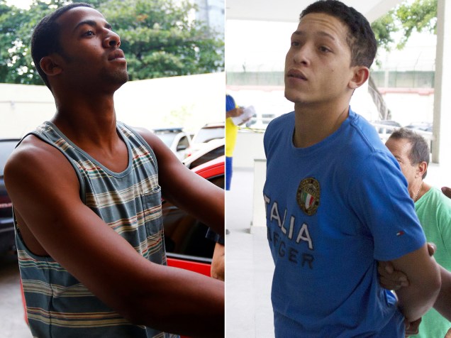 Raí de Souza, 22, e Lucas Perdomo Duarte Santos, 20, suspeitos de envolvimento no estupro coletivo de uma adolescente de 16 anos, são conduzidos à DCAV (Delegacia da Criança e do Adolescente Vítima), no bairro da Lapa, no Rio de Janeiro - 30/05/2016