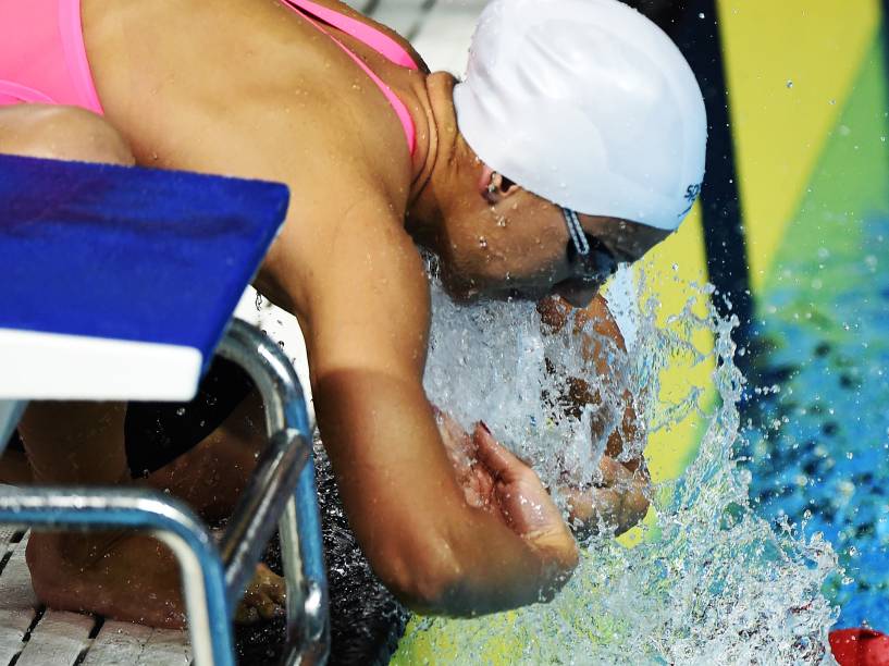 A brasileira Larissa Oliveira durante a final dos 100m livre feminino nos Jogos Pan-Americanos de Toronto, no Canadá