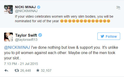 Taylor Swift responde alfinetada de Nicki Minaj