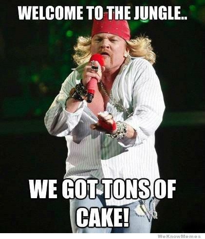Meme brinca com letra de ‘Welcome to the Jungle’: “Bem vindos à selva, temos uma tonelada de bolo”