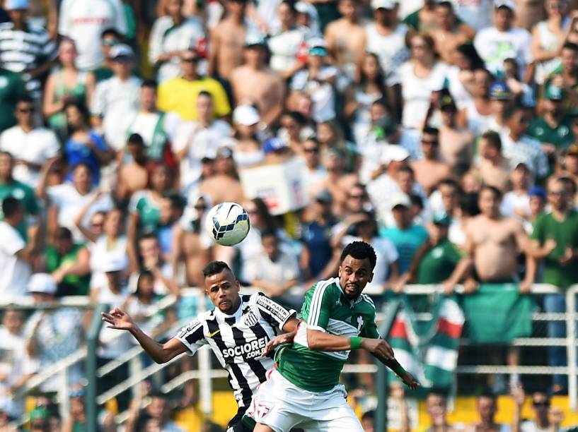 Jogadores do Palmeiras e Santos durante partida no estádio do Pacaembu, pela 29ª rodada do Campeonato Brasileiro 2014, neste domingo (19)