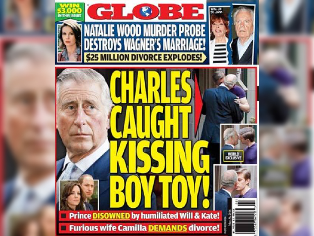 Tablóide mostra suposta foto do príncipe Charles beijando um homem