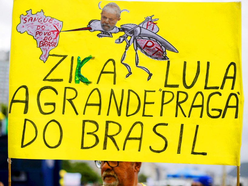 Protesto contra o governo de Dilma Rousseff, na Praia de Copacabana, no Rio de Janeiro (RJ), na manhã deste domingo (13)
