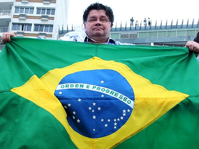 Ex-Casseta Marcelo Madureira participa do protesto anti Dilma em Copacabana, Zona Sul do Rio de Janeiro