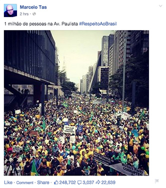 Marcelo Tas reproduz foto de protesto contra o governo Dilma (PT) neste domingo (15)