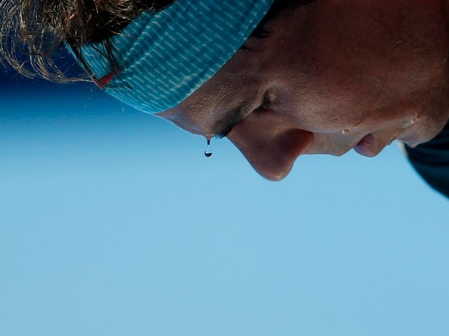 O espanhol Rafael Nadal na partida contra Grigor Dimitrov, da Bulgária, em torneio de tênis na Austrália