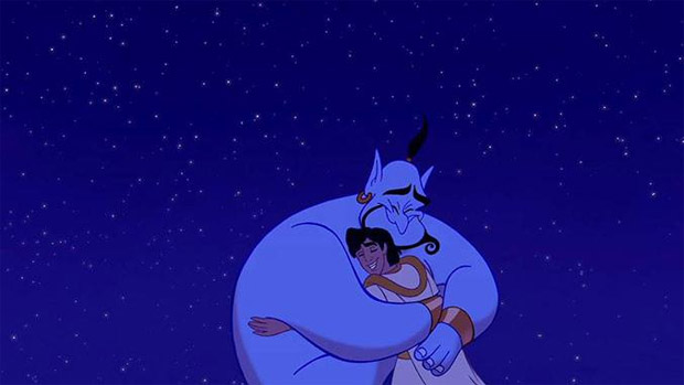 Robbin Williams fez a voz do gênio em Aladdin, animação lançada pela Disney em 1992. Em homenagem ao ator, a Academia de Cinema de Hollywood destacou, na legenda da imagem, a fala em que Aladdin diz, Gênio, você está livre