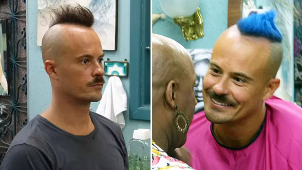 Salvador (Paulo Vilhena) ao lado de Xana (Aílton Graça), que vai tingir suas madeixas de azul em Império