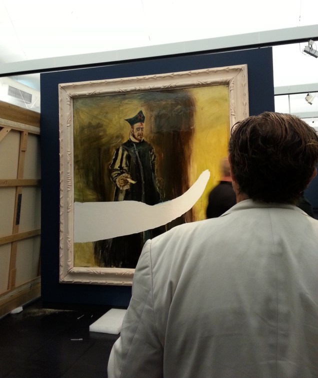 Julian Schnabel vê sua tela Portraif of Rene Ricardo ser colocada entre mestres do segundo andar do Masp