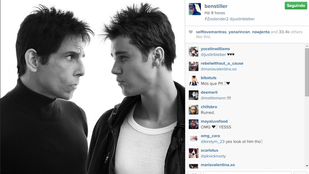 Foto do Instagram de Ben Stiller com Justin Bieber