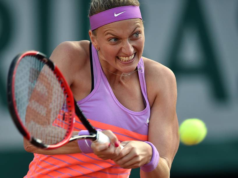 A checa Petra Kvitova durante partida contra a suíça Timea Bacsinszky