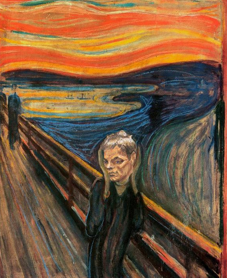 Meme do retrato de Tom Brady como personagem de O Grito (1893), pintura de Edvard Munch