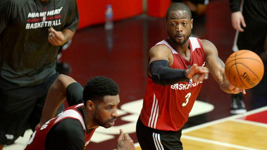 Dwayne Wade no treino do Miami Heat no ginásio do Flamengo, no Rio