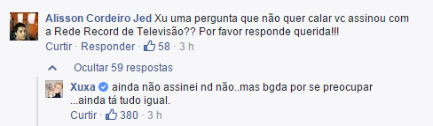 Xuxa conversa com seguidor no Facebook sobre ida para a Record