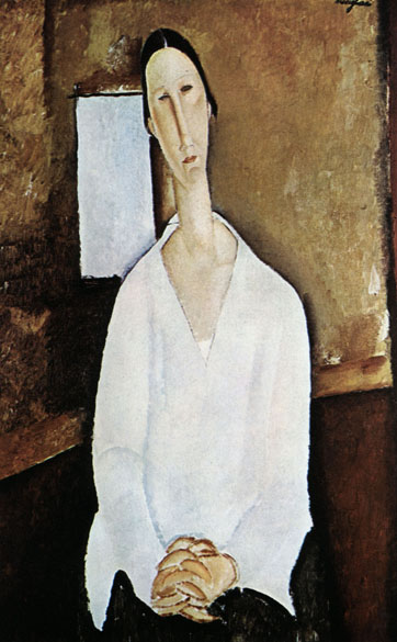 Reprodução da tela "Madame Zborowska", de 1917, de Amedeo Modigliani