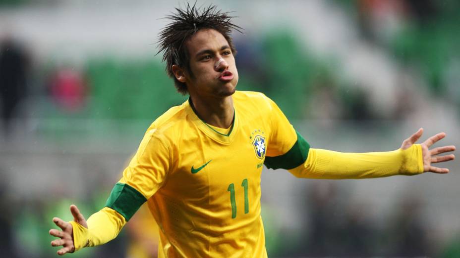  <br><br>  Neymar comemora seu gol durante o jogo do Brasil com o Japão, em Wroclaw, Polônia