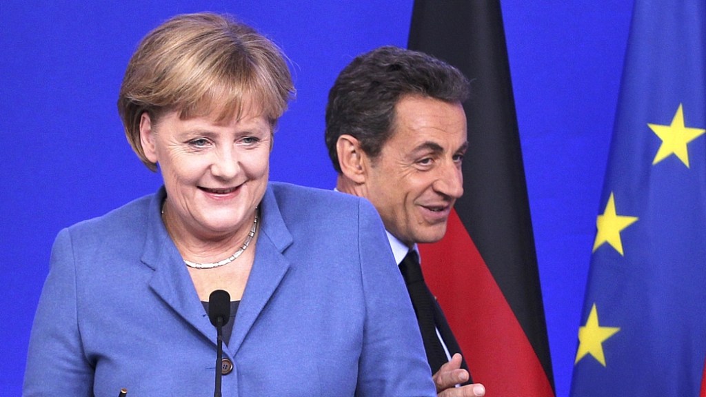 Angela Merkel e Nicolas Sarkozy em 23 de outubro