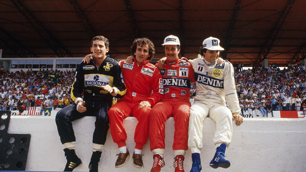 GP de Portugal de 1986: Ayrton Senna (Lotus), Alain Prost (McLaren), Nigel Mansell e Nelson Piquet, da Williams