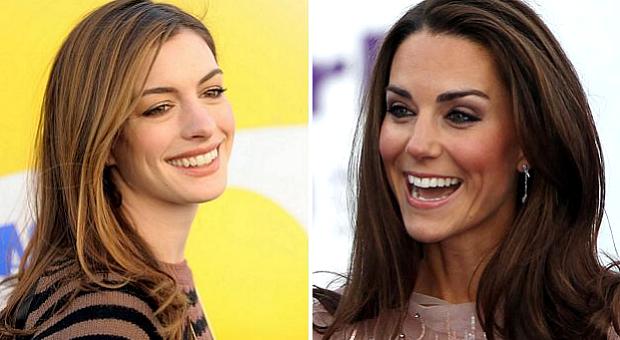 A atriz Anne Hathaway (esq) quer viver 'conto de fadas' de Kate Middleton