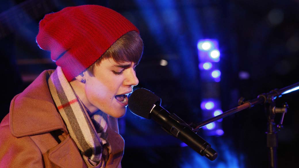 Justin Bieber durante show de Ano-Novo na Times Square, em Nova York
